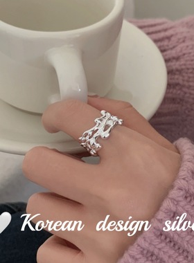 2025年韩国秋冬ins风新款 S925纯银多层肌理感不规则波浪戒指小众