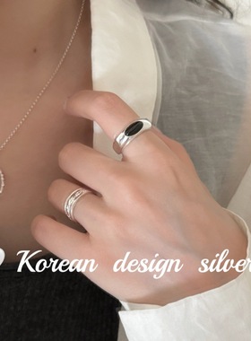 韩版东大门小众简约ins风饰品S925纯银椭圆黑玛瑙方形戒指高级感