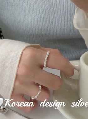 韩版东大门轻奢银饰品 S925纯银爆闪花花锆石拼接戒指高级感叠戴