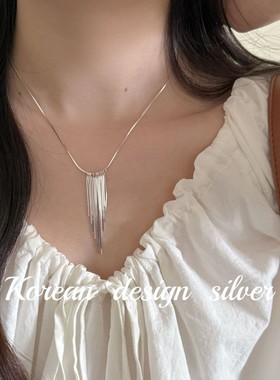 2025年韩版秋冬轻奢小众新款 S925纯银简约蛇骨长流苏项链高级感