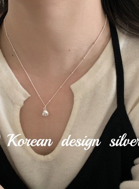 韩版性冷淡风亮银饰品 S925纯银简约椭圆银坨坨项链叠戴高级感ins