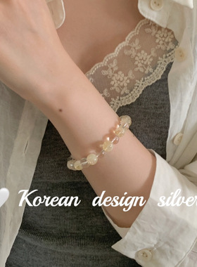 日系韩版小众ins风气质简约饰品 S925纯银 金发晶水晶手链可叠戴