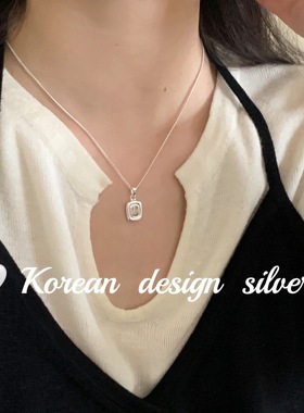 韩系极简ins风银饰品 S925纯银方块锆石项链叠戴冷淡风小众设计女