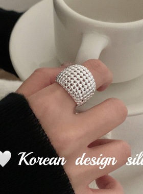 2025新款质感简约风925纯银重工胖胖椭圆珠珠拼接戒指时尚个性ins