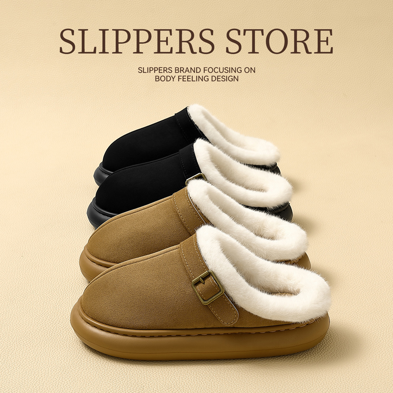 慕儿博肯棉拖鞋女2025新款保暖厚底防滑秋冬室内家居软底毛绒茸茸 - 图3