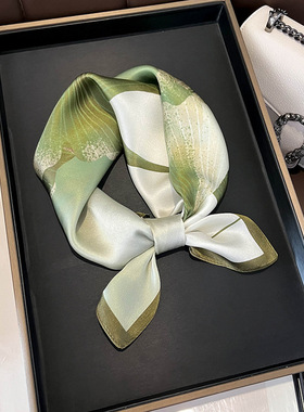杭州丝绸100%桑蚕丝丝巾花卉色荷花真丝围巾女53cm方巾小领巾披肩