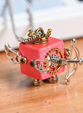 蒸汽朋克机器人项链坠挂件摆件木质手作可爱卡通情侣小礼物射手座