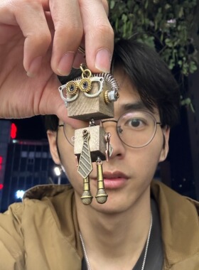 双重人格｜摇滚&上班族｜手作木质朋克机器人挂件｜项链｜钥匙扣