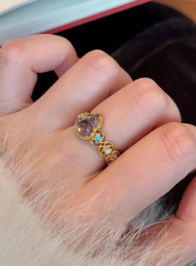 「紫气东来」冰透水晶葫芦戒指新中式镂空花丝珐琅食指戒女款指环