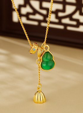 2024年新款爆款古风新中式黄金色葫芦锁骨链女轻奢小众项链