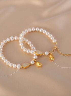 天然淡水珍珠铜镀14K葫芦花苞手链时尚百搭女款手串女轻奢手饰品