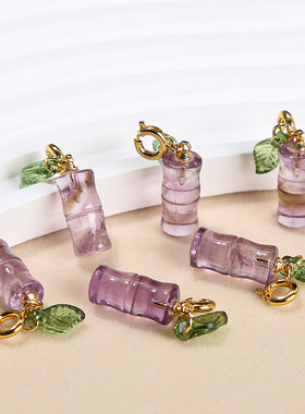 晶德珠宝 天然紫水晶小滴溜竹节葫芦猫爪挂件diy手链饰品配件批发
