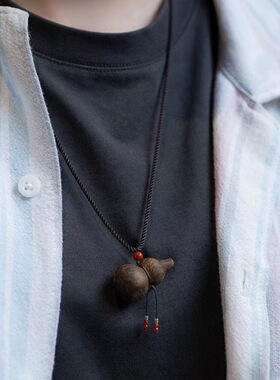 天然葫芦沉香吊坠挂件项链脖挂男女文玩桃木配饰官方中式正品手把