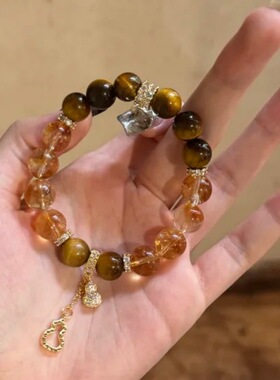 天然黄塔晶虎眼石金霸锆石葫芦水晶手链百搭手链水晶串珠饰品轻奢