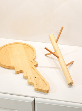 创意竹木葫芦树杈托盘摆件家居入户玄关钥匙收纳乒乓杯架装饰品