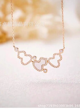 明星网红同款三葫芦项链女锆石贝母红色亚克力吊坠气质百搭项饰