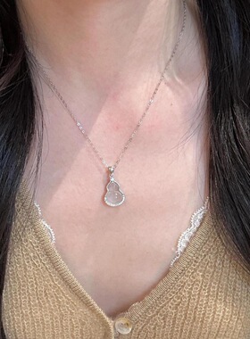 新中式仿白玉髓葫芦项链女轻奢精致国风小众设计高级感锁骨链颈链