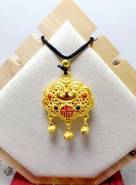 古法保色沙金吊坠仿黄金镂空葫芦弥勒佛吊坠项链男女同款镀金佛坠