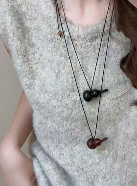 新中式葫芦长款吊坠挂脖项链女复古小众设计百搭小众项链配饰