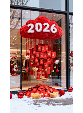 2026新年福袋云朵店铺橱窗氛围挂饰装饰布置马年云朵红包吊饰摆件