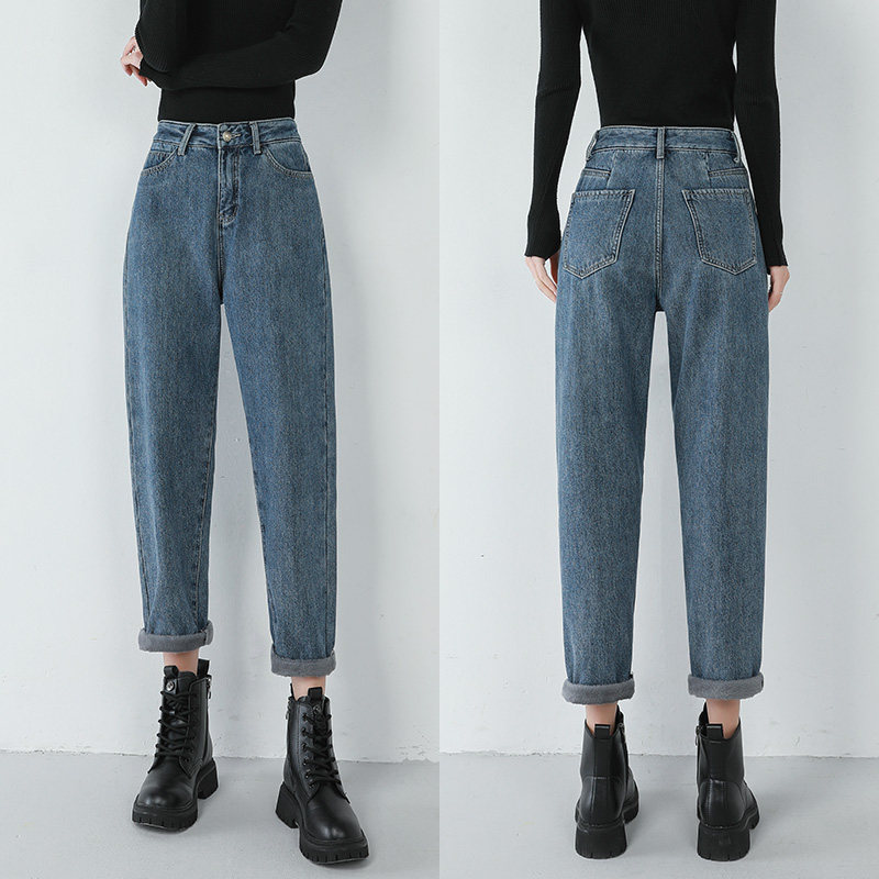 加绒秋冬款高腰宽松显瘦百搭牛仔裤 未羽服饰牛仔裤