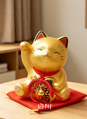 日本进口药师窑日式彩绘千万两招财猫陶瓷摆件生日开业乔迁礼物新