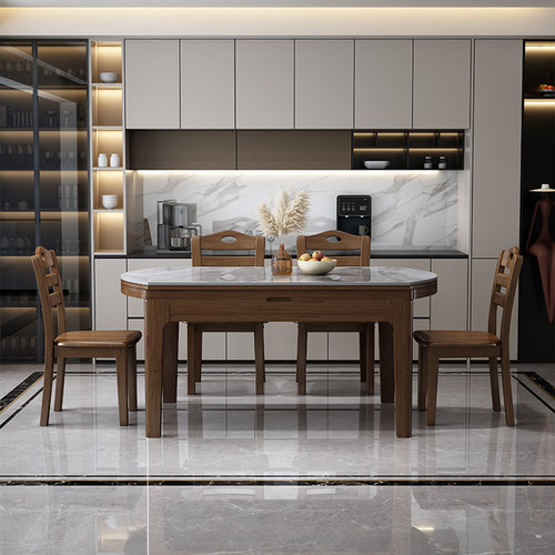 实木岩板餐桌家用小户型可变圆桌2025新款现代简约伸缩电磁炉饭桌 - 图3