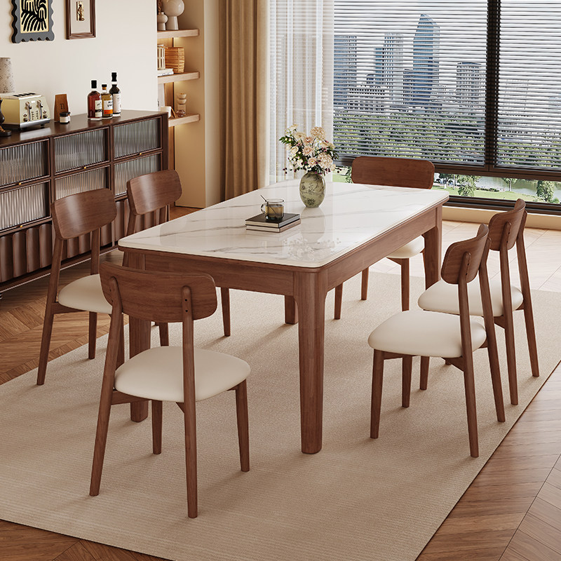 实木岩板餐桌2025新款家用小户型复古风客厅饭桌椅组合长方形实用,淘宝优惠券,粉丝福利购,淘宝优惠卷