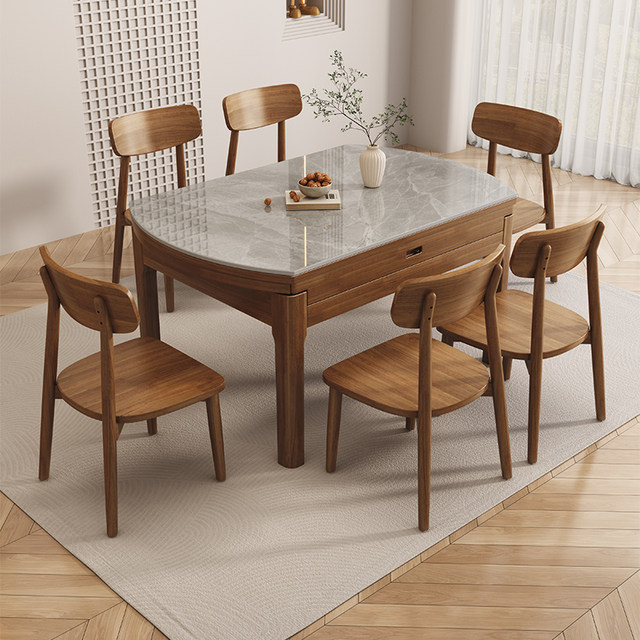 Solid wood rock plate dining table and chair combination for small ...