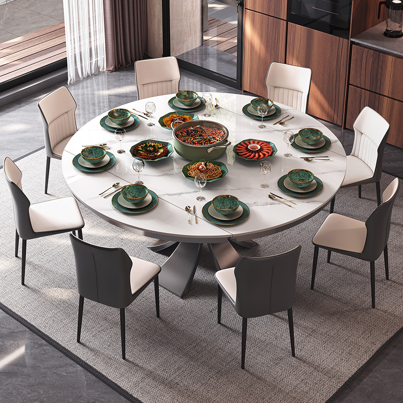 伸缩岩板电磁炉餐桌家用小户型可变圆桌现代简约轻奢方圆两用餐桌 - 图0