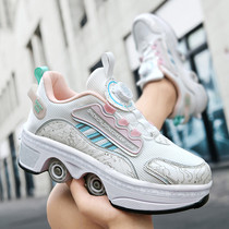 Fashion Breathable Mesh Red Four-Wheel Storm Walking Shoes Adult Male And Female Children Primary And Middle School Students May Be Able To Slip Transformable Wheels Sliding Shoes