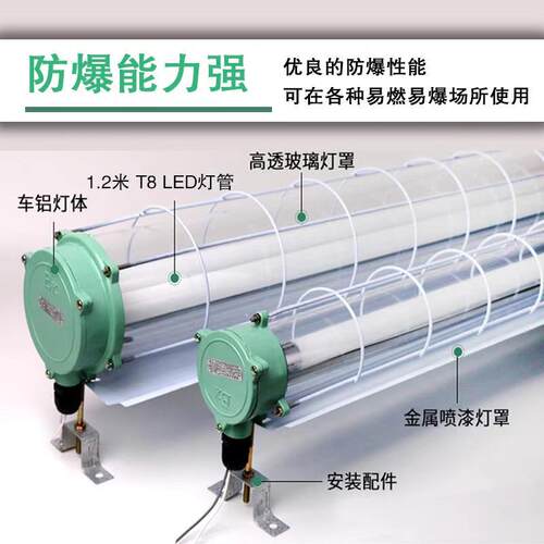 LED防爆灯荧光灯隔爆型单管双管车间厂房仓库灯罩灯管1x40w 2x40w - 图0