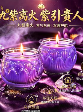 酥油灯24小时平口莲花九紫离火运蜡烛家用防风紫色蜡烛寺庙供佛