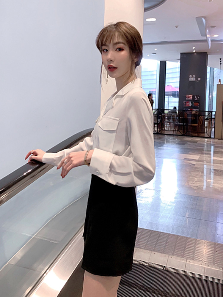 白色女士新款2020年长袖雪纺衬衫 觅影蕾丝衫/雪纺衫