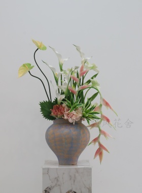 酒店餐厅大堂花艺售楼处前台摆花样板间展厅花艺宋式摆件中古风