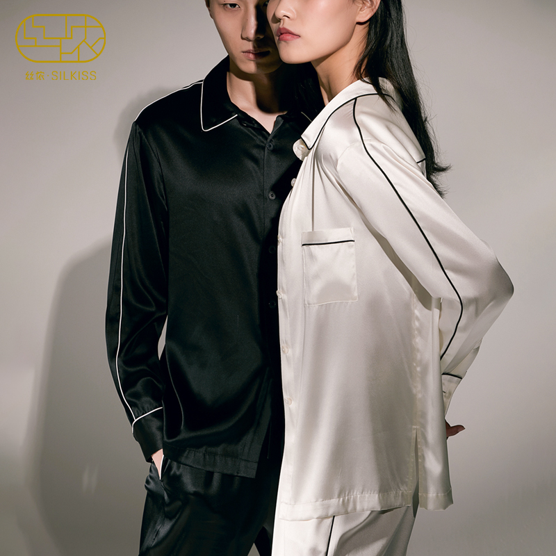 丝侬真丝睡衣女套装衬衫领 休闲运动弹力桑蚕丝家居服情侣 可外穿