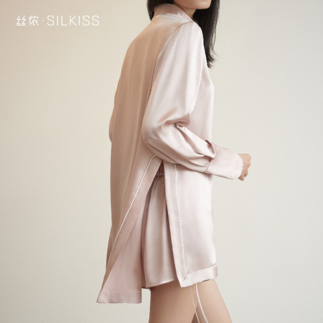Silon Spring and Summer Stand Collar Shirt Home Clothes Silk Pajamas