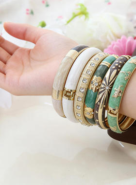 中式跨境滴油弹簧开口手镯旅游景