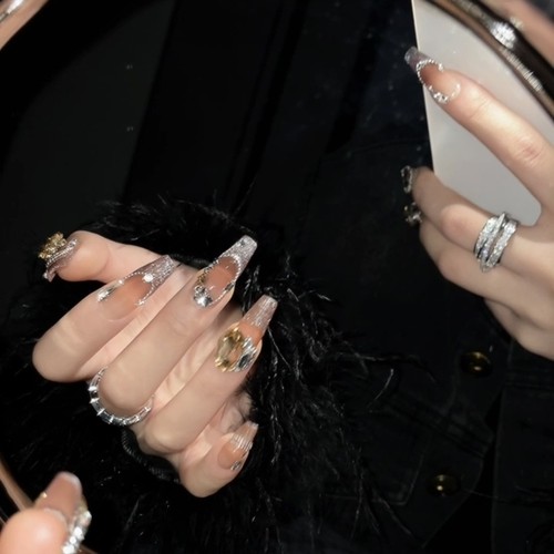 华丽富贵美甲千金名媛欧美长梯法式猫眼渐变秋意绵长可拆卸穿戴甲 - 图1