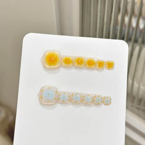 【海盐芝士小饼干】蓝黄搭配鸳鸯甲波点猫眼纯手工穿戴甲美甲贴片 - 图2