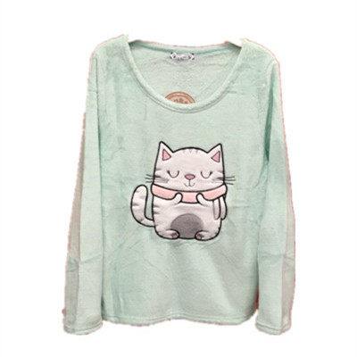 秋冬法兰绒珊瑚绒加厚保暖女睡衣卡通上装家居休闲套头上衣长袖