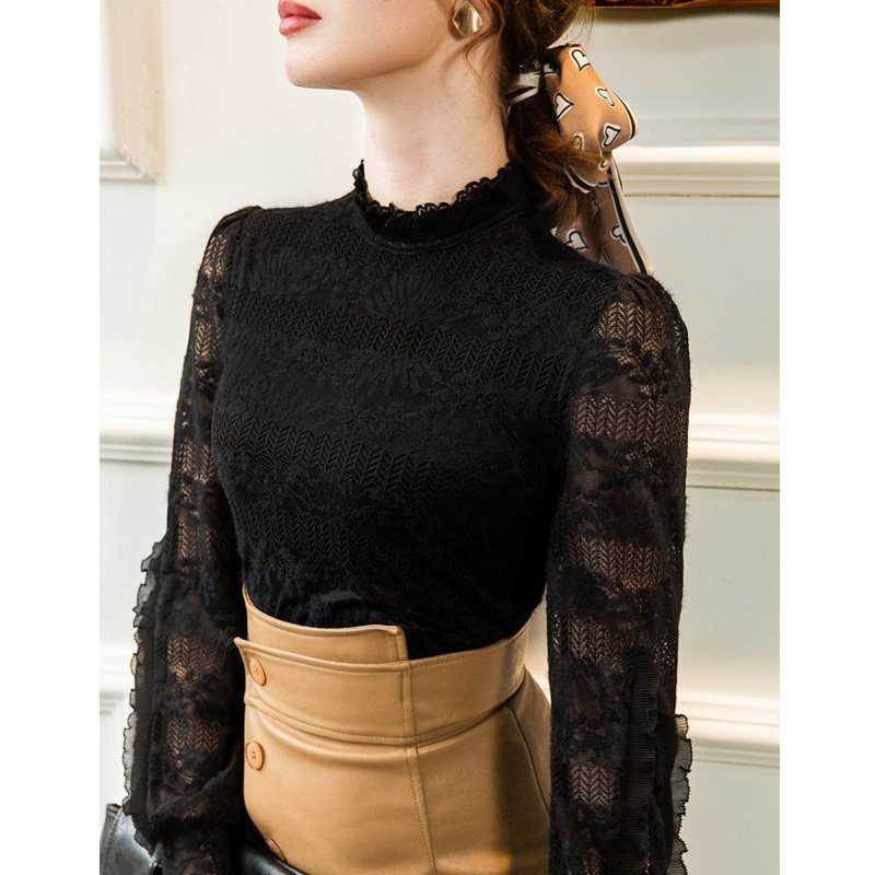 灯笼袖春秋2022新款洋气立领蕾丝衫 亿琪之秀蕾丝衫/雪纺衫