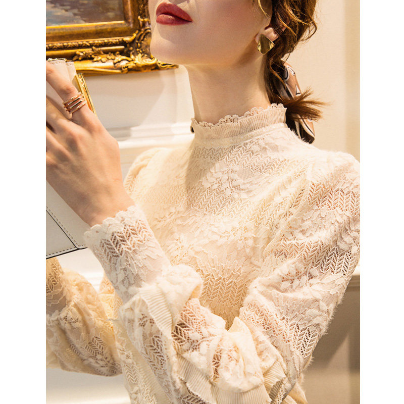 灯笼袖春秋2022新款洋气立领蕾丝衫 亿琪之秀蕾丝衫/雪纺衫
