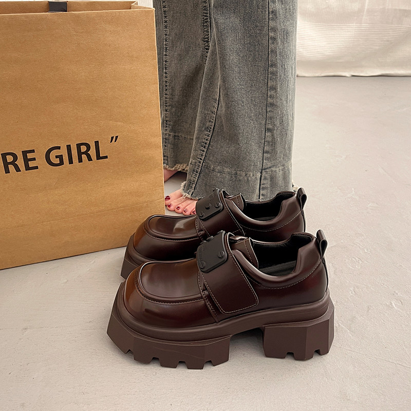 英伦风百搭黑色厚底增高小皮鞋女单鞋2025新款秋冬季玛丽珍乐福鞋,淘宝优惠券,粉丝福利购,淘宝优惠卷