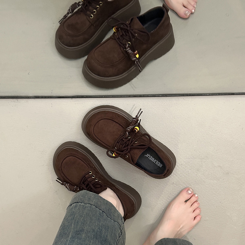 复古圆头厚底法式深口单鞋女夏增高勃肯鞋2025新款百搭系带乐福鞋,淘宝优惠券,粉丝福利购,淘宝优惠卷