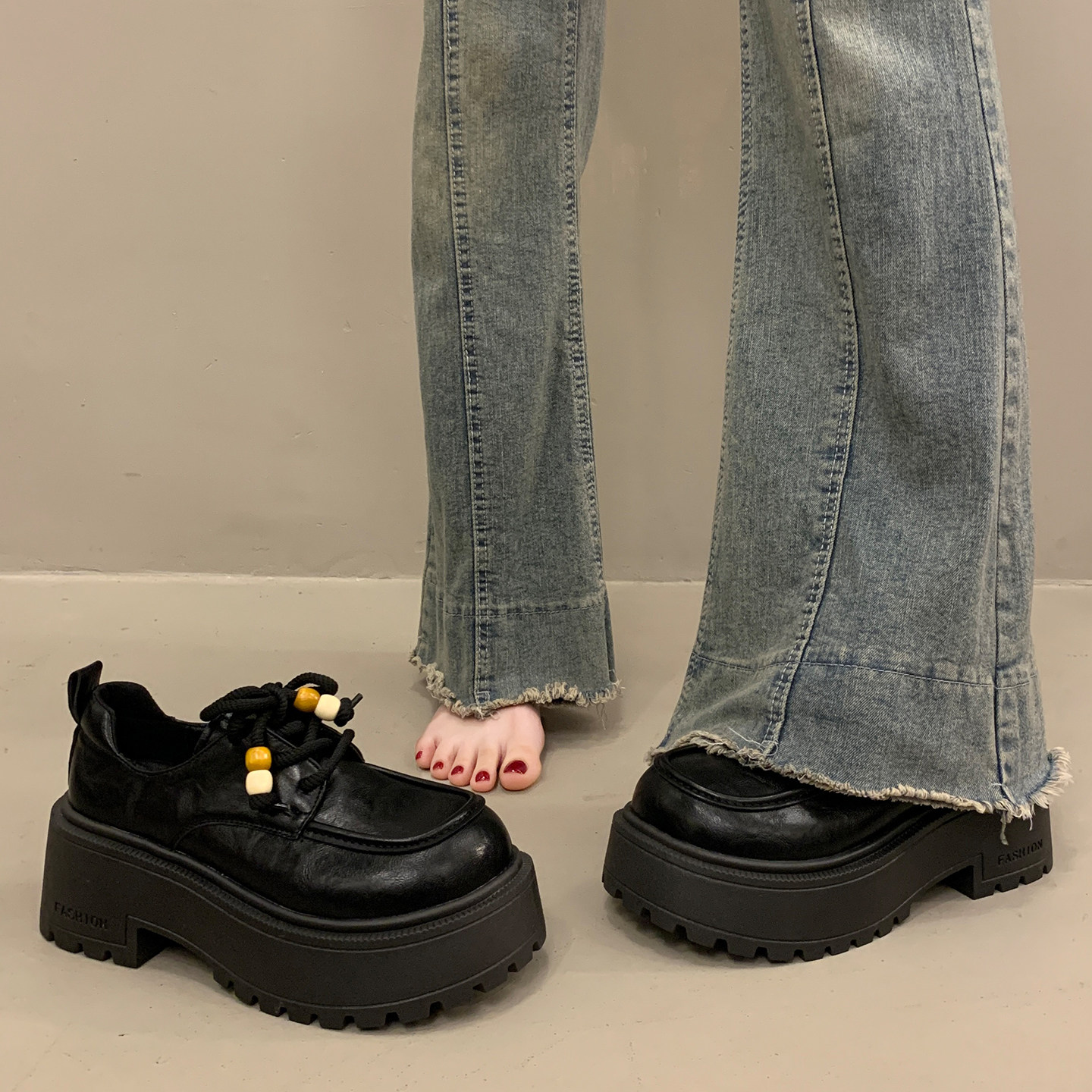 英伦风厚底增高小皮鞋女系带深口单鞋2026新款春秋季玛丽珍乐福鞋,淘宝优惠券,粉丝福利购,淘宝优惠卷