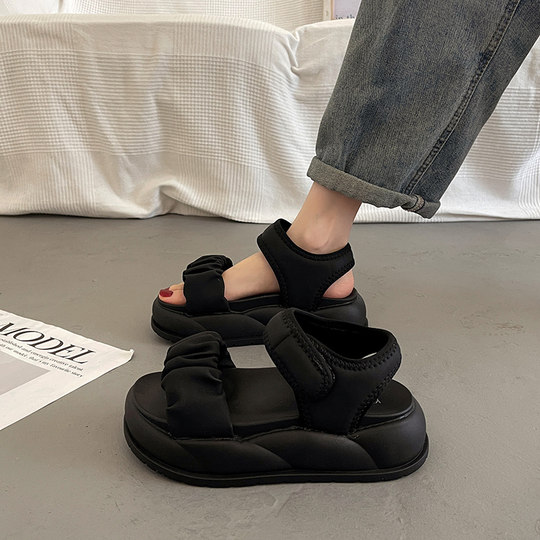 法式仙女风绝美厚底凉鞋女夏季外穿配裙子2025新款超火平底罗马鞋