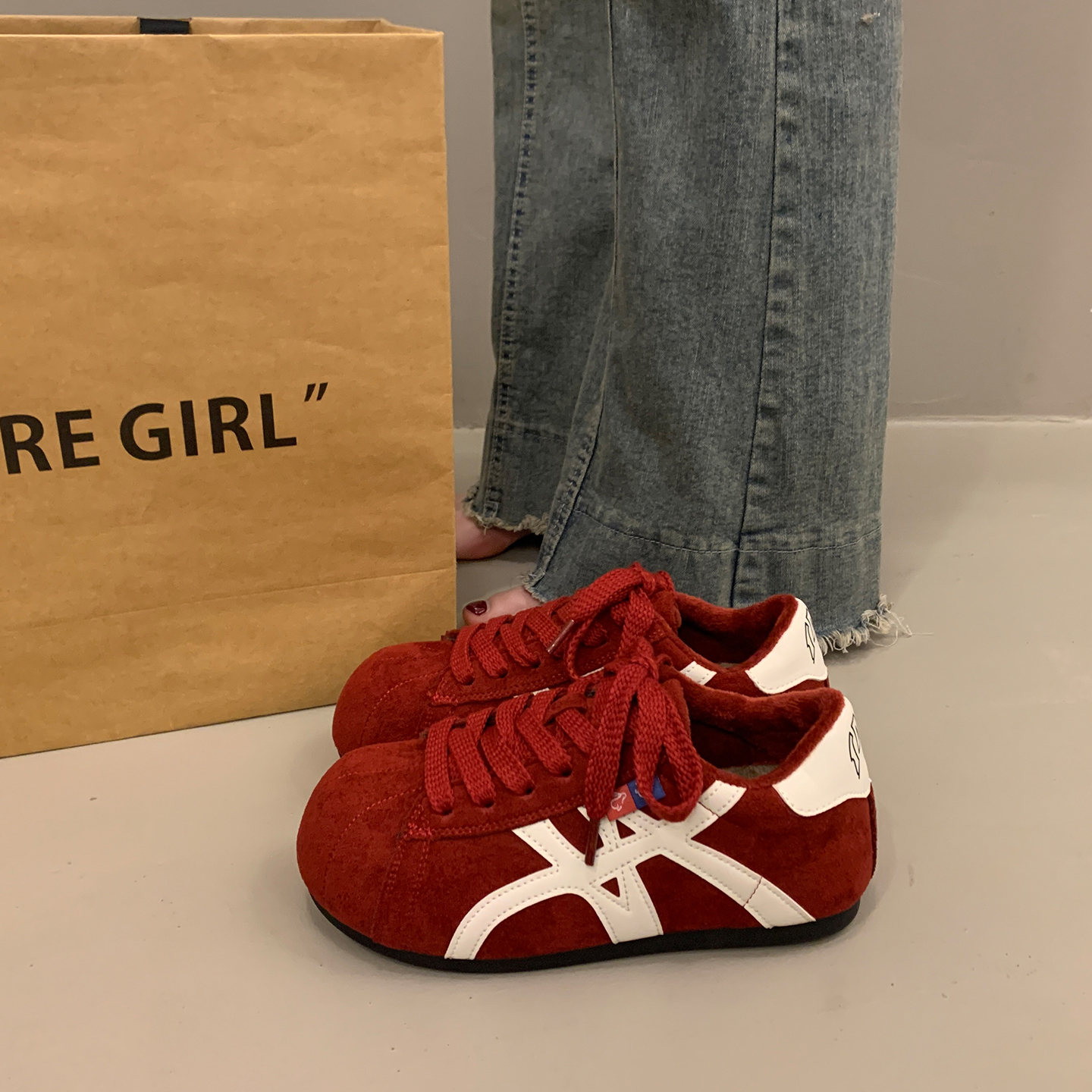 爆款百搭厚底板鞋女秋冬季加绒二棉面包鞋2025新款运动休闲德训鞋 - 图2