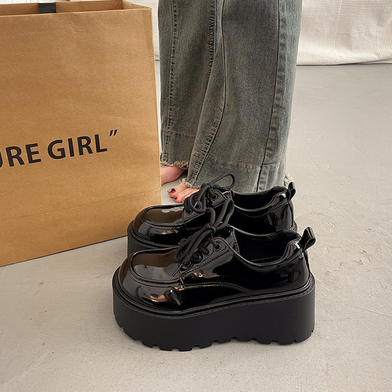 英伦风黑色厚底小皮鞋女增高单鞋2025新款秋冬季玛丽珍系带乐福鞋,淘宝优惠券,粉丝福利购,淘宝优惠卷