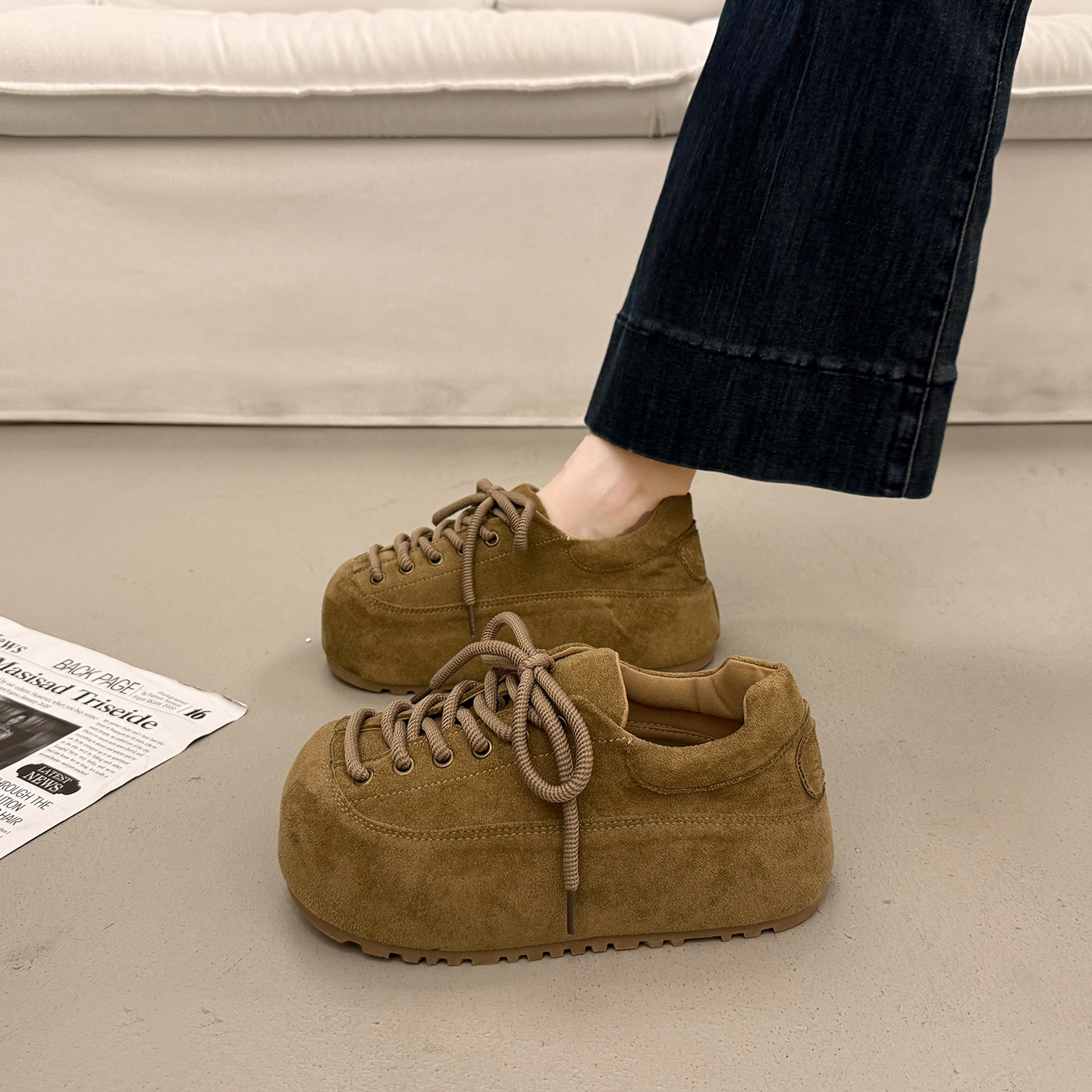 法式系带深口单鞋女秋冬厚底内增高勃肯鞋2025新款大头松糕面包鞋,淘宝优惠券,粉丝福利购,淘宝优惠卷